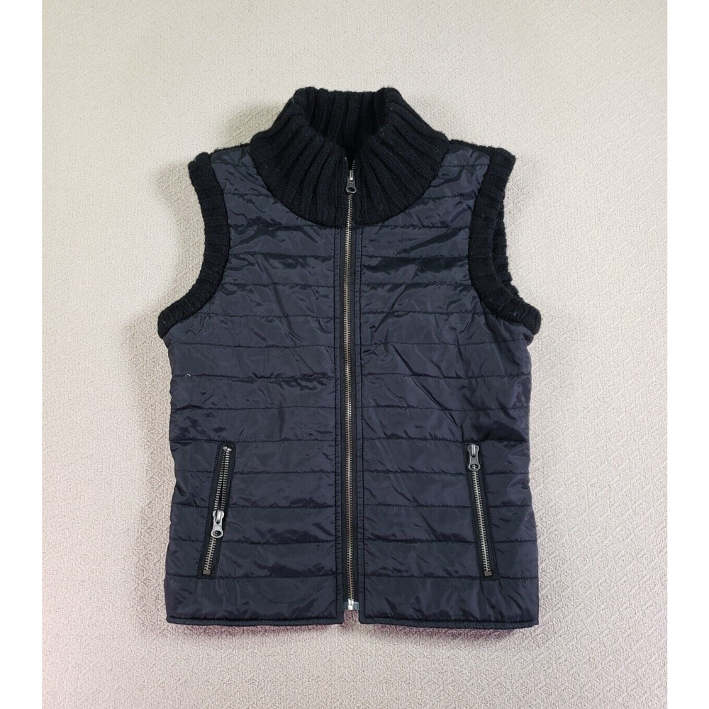 BB's Closet Vest Womens XS Black Rib Trim Mock Neck Full Zip Sleeveless Jacket‎